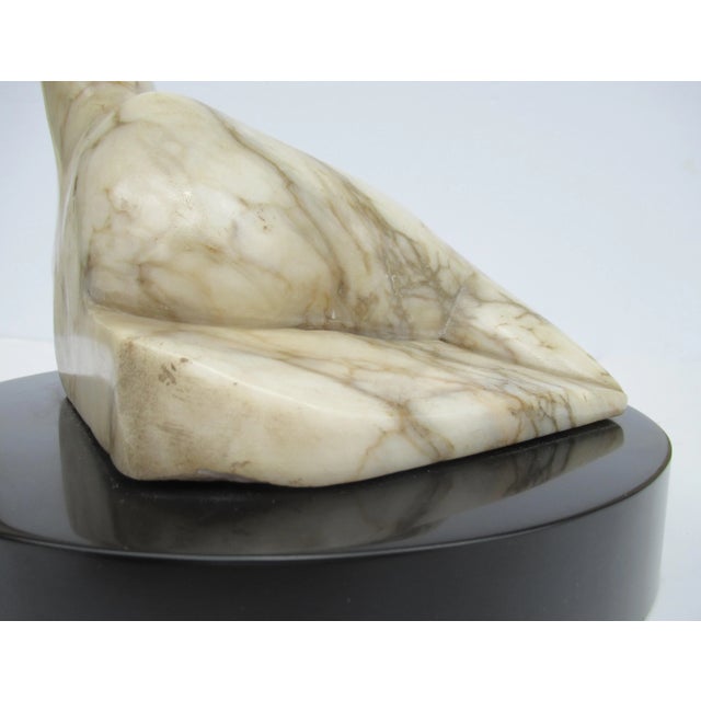 C.1970's Italian Carrara Marble Carved & Honed Reclined Female Figure Sculpture, Mounted on Round Black Marble Base For Sale - Image 12 of 13