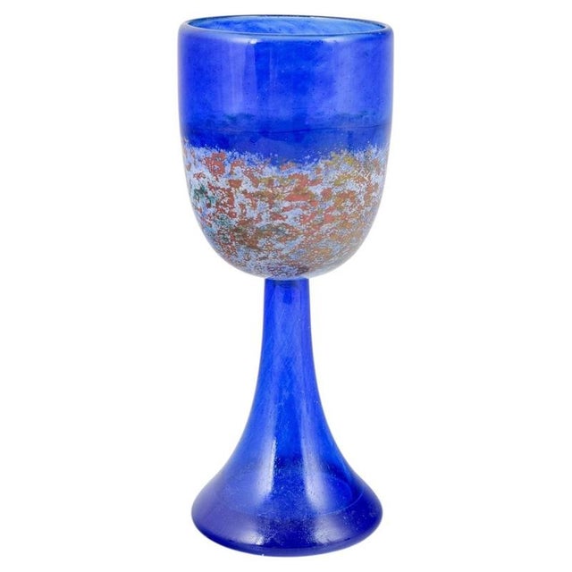 1980s Cobalt Blue Art Glass Goblet with Decorative Band by Kjell Engmann for Kosta Boda, 1980s For Sale - Image 5 of 5
