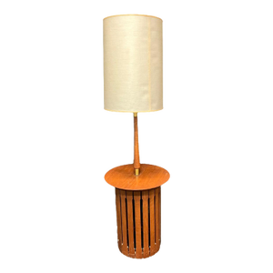 Mid-Century Modern Wood Floor Lamp With Table