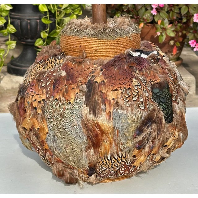 Vintage Round Feathered Table Lamp For Sale In San Diego - Image 6 of 8