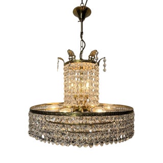 Vintage Crystal and Brass Cascading Chandelier, 1960s For Sale