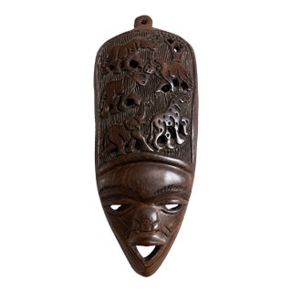 Authentic Hand-Carved African Wooden Wall Mask For Sale