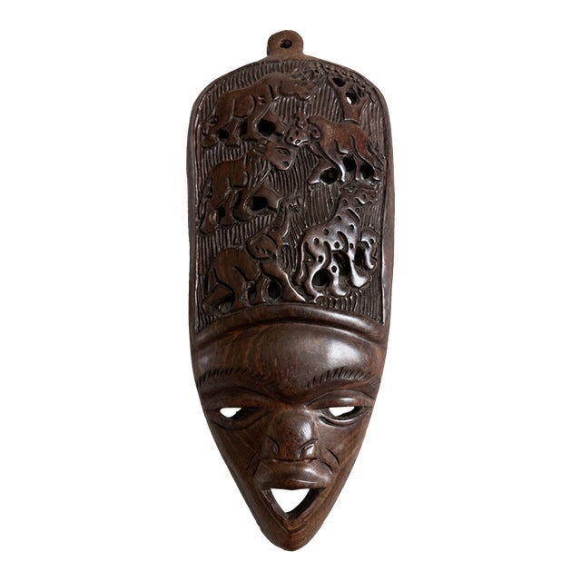 Authentic Hand-Carved African Wooden Wall Mask For Sale