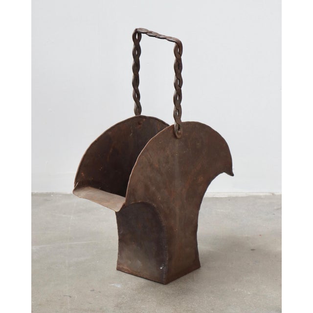 Mid 20th Century Vintage Brutalist Iron Basket With Twisted Handle For Sale - Image 5 of 6