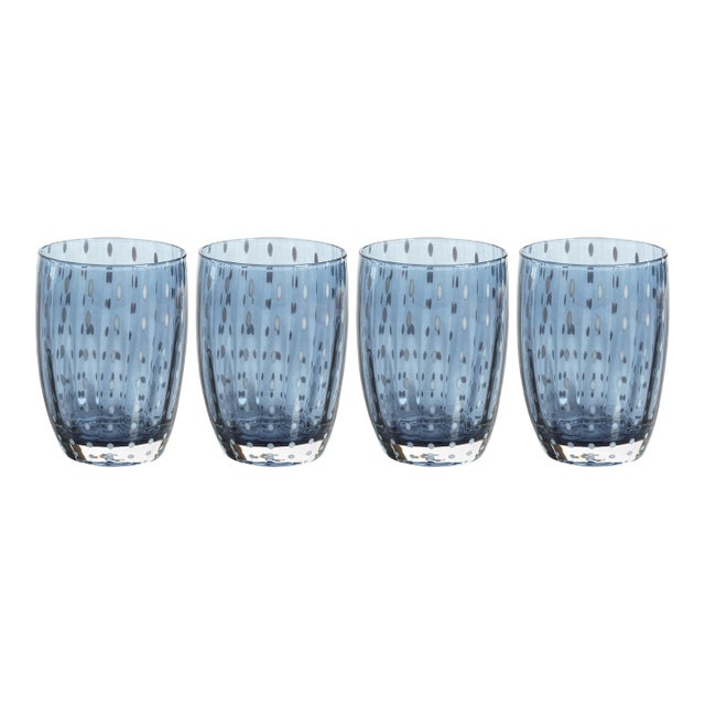 Pescara White Dot Tumbler Glasses - Navy Blue, Set of 4 For Sale