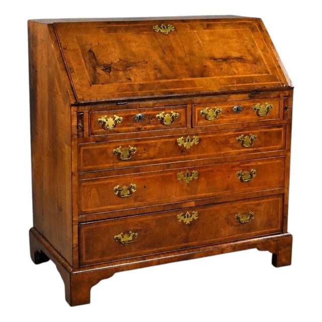 George I Figured Walnut Bureau, 1730 For Sale