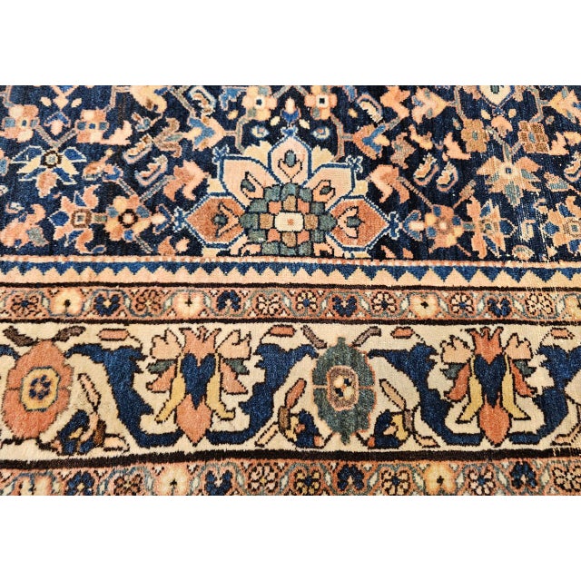 Navy Blue Vintage Persian Malayer Area Rug, Hand-Knotted Wool, Geometric Pattern, 5x7, Navy & Ivory For Sale - Image 8 of 18