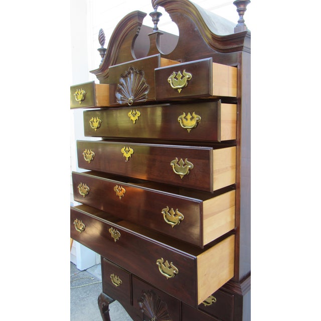 Brown 1980s Ethan Allen Highboy Chest of Drawers Cherry Chippendale 2 Pieces For Sale - Image 8 of 11