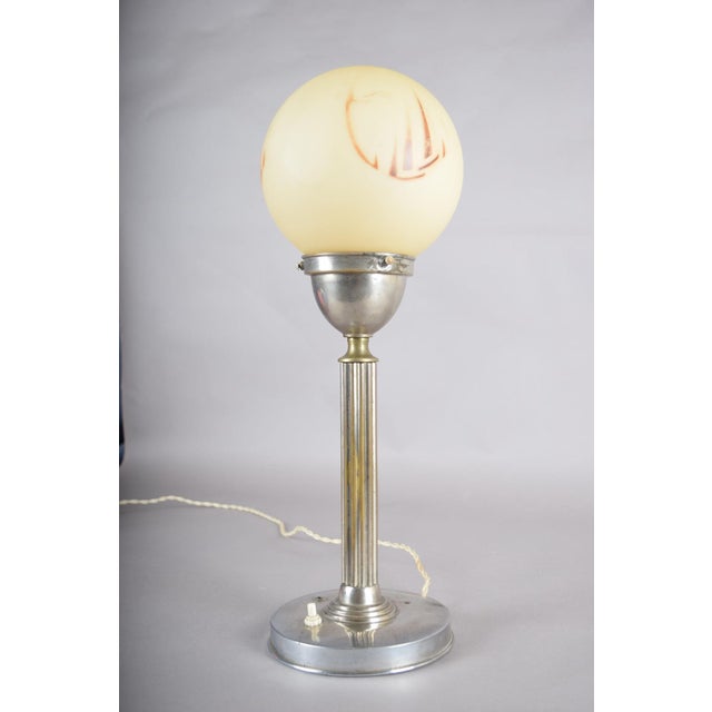 Vintage Art Deco Machine Age Table Lamp with Frosted Glass Globe, 1920s For Sale - Image 6 of 16