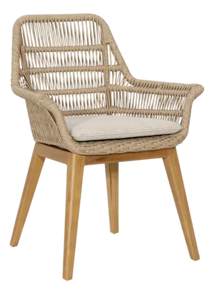Faux Rattan & Teak Outdoor Dining Chair