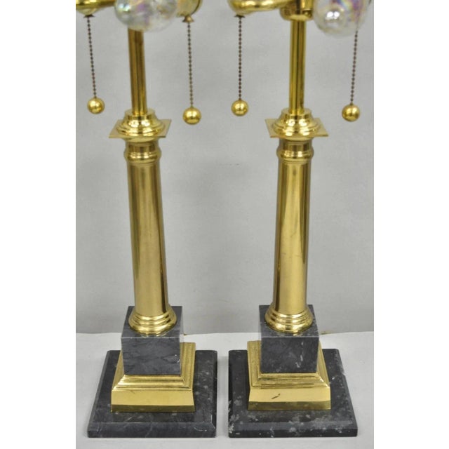 Late 20th Century Vintage French Empire Brass & Italian Black Marble Column Table Lamps (B), Pair For Sale - Image 5 of 17