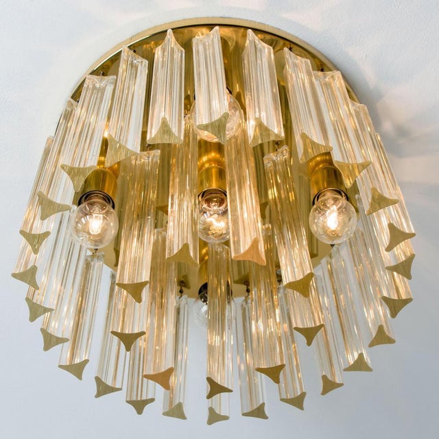 Gold Crystal Glass and Brass Flush Mount attributed to Ernst Palme, 1970s For Sale - Image 10 of 18