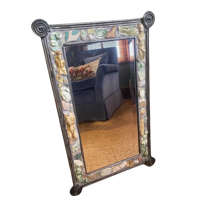 Vintage Wall Mirror Hand Forged Metal and Mixed Sculpture Pottery Pieces For Sale In Philadelphia - Image 6 of 6