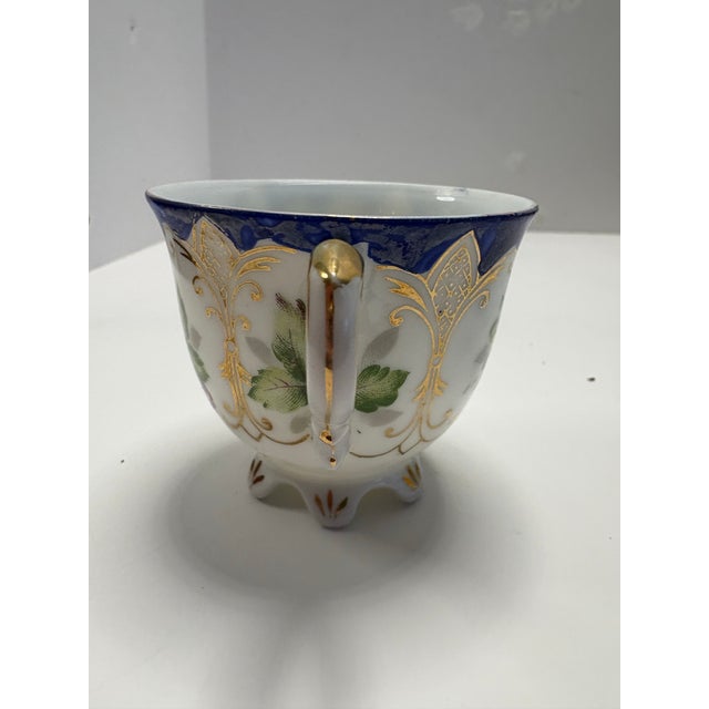 Vintage Ucagco China Occupied Japan Teacup and Saucer | Blue Gold Floral Footed Cup | 1950s Porcelain Tea Set For Sale - Image 4 of 8