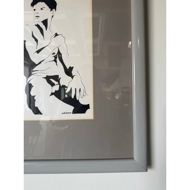1980s Vintage Figurative Sitting Nude Man Painting on Paper by Whitman, Framed For Sale - Image 9 of 12