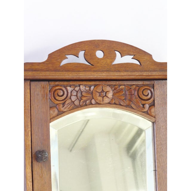 Wood Small Wooden Cabinet with Arch Mirror, Carved Apothecary with Floral Details, Small Chest, Farmhouse Decor, 1940s For Sale - Image 7 of 13