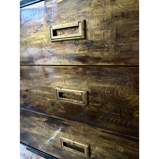 Mid-Century Modern Vintage Bernhard Rohne for Mastercraft Etched Brass Chest of Drawers For Sale - Image 3 of 5