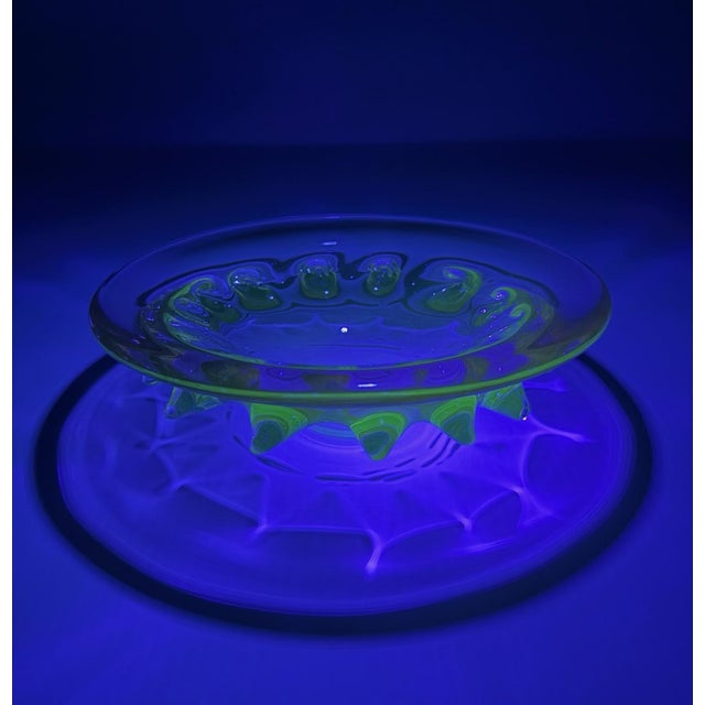 Vintage Murano Style Pink Cranberry Art Glass Bowl, Pulled Spikes, UV Reactive For Sale - Image 10 of 15