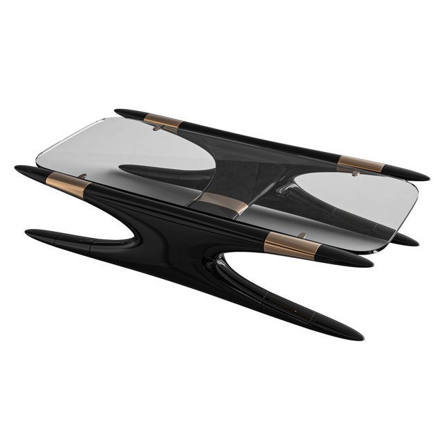 Black "Scintilla" Coffee Table With Stainless Steel and Bronze, Handmade For Sale - Image 8 of 8