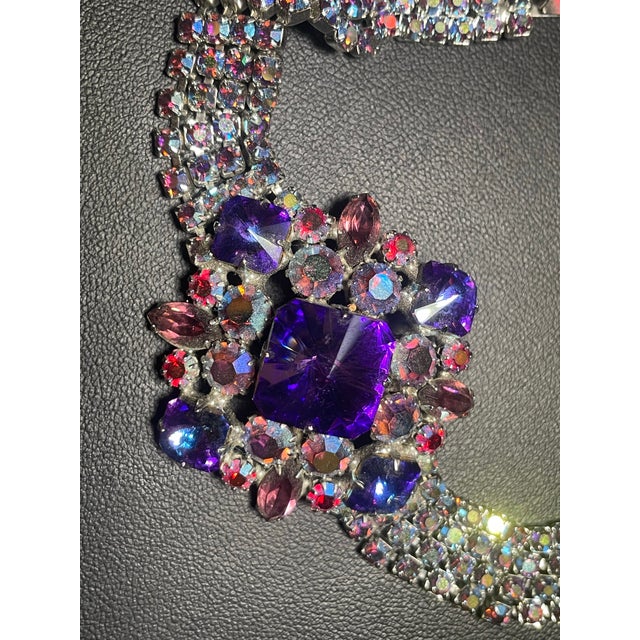 Glass Vintage Juliana Deliza and Elster Style Purple Rhinestone 5-Link Cluster Bracelet, Aurora Borealis & Marquise For Sale - Image 7 of 7