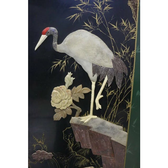 Edo Period Japanese Lacquer Screen With Gemstone & Stone Inlay Exquisite Colors & Style For Sale - Image 10 of 11