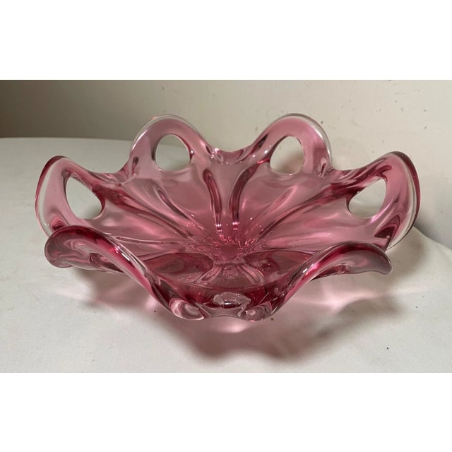 Up for sale is a nice quality vintage hand blown Italian Murano art glass centerpiece bowl. It features a thick swirled...