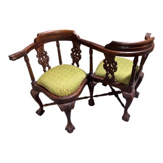 Antique Chinoiserie Conversation Tete-a-Tete Bench For Sale