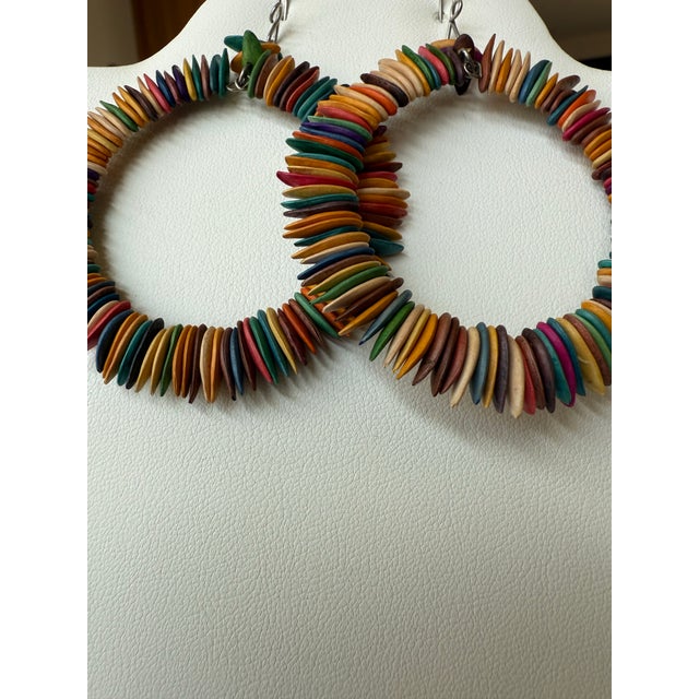 Red Organic Multi-Color Seeded Hoop Earrings, A Pair For Sale - Image 8 of 8