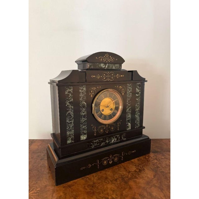 Antique Victorian Marble Inlaid Mantle Clock, 1860 For Sale - Image 4 of 7