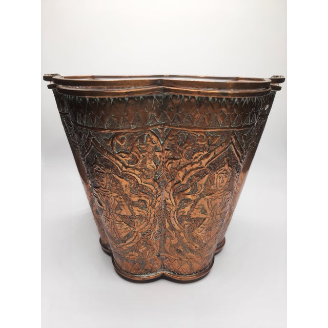 19th C Repousse Copper Nepal Scallop Bucket For Sale In Fayetteville, AR - Image 6 of 15
