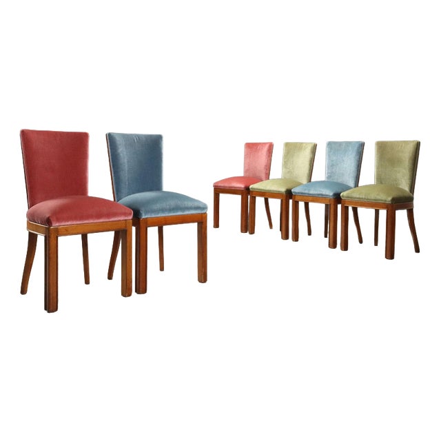 Vintage Dining Chairs in Velvet, Set of 6 For Sale
