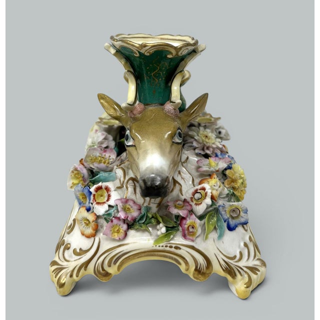 Early 19th Century Antique English Coalbrookdale Flower Encrusted Porcelain Inkwell Centerpiece 1820 For Sale - Image 5 of 7
