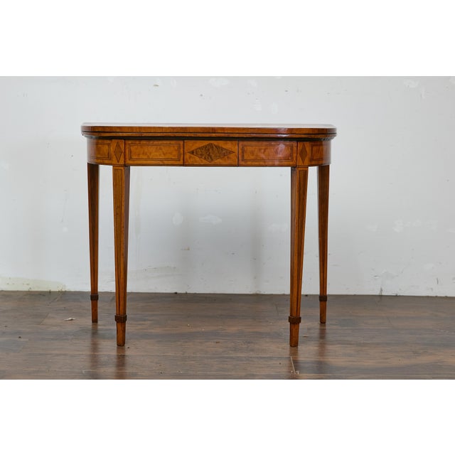 19th Century English 19th Century Neoclassical Demi-Lune Game Table with Inlaid Apron For Sale - Image 5 of 12