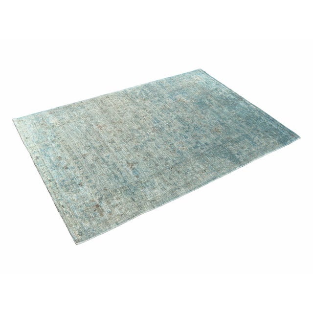 Modern Teal & Beige Traditional Oushak Wool Area Rug.