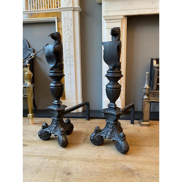 Tall Antique Fire Dogs in Cast Iron, 1890, Set of 2 For Sale - Image 10 of 16