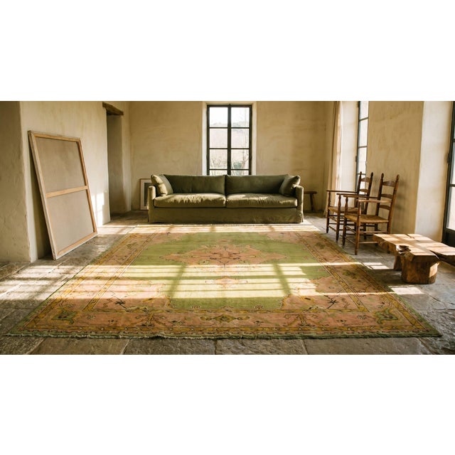 Impressive Olive Green Background and Medallion Design Antique Turkish Oushak Rug For Sale - Image 9 of 9