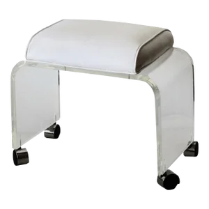 Thick Lucite Acrylic Waterfall Faux Leather Padded Vanity Stool With Castors Vintage Mid Century Modern