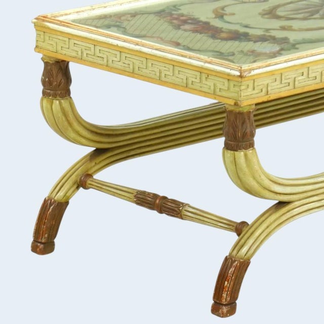 Wood Neoclassical Coffee Table With Hand-Painted Decoration, Mid-20th Century For Sale - Image 7 of 8