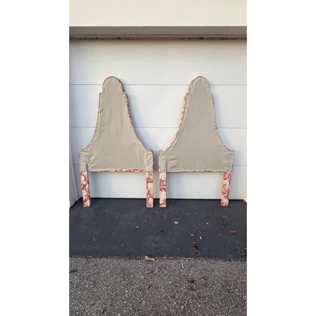 Chinoiserie 1980s Pair Custom Twin Upholstered High Peak Regency Chinoiserie Headboards For Sale - Image 3 of 3