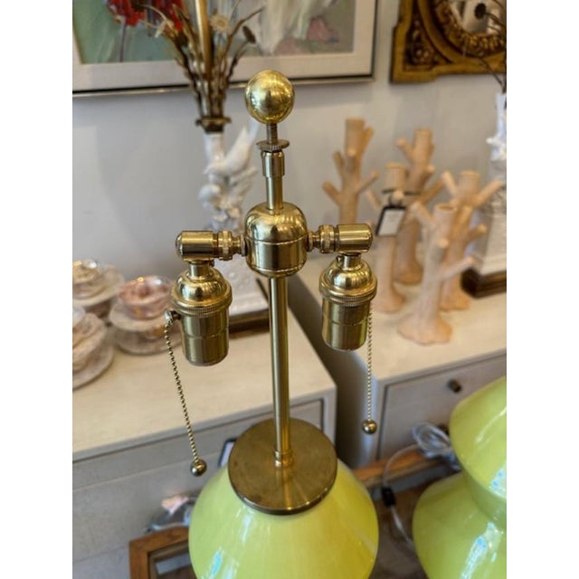 Christopher Spitzmiller, Inc Pair of Christopher Spitzmiller Zig Zag Lamps Chartreuse For Sale - Image 4 of 7