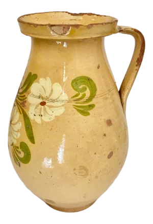 1950’s Farmhouse Yellow Clay Water Pitcher From Europe