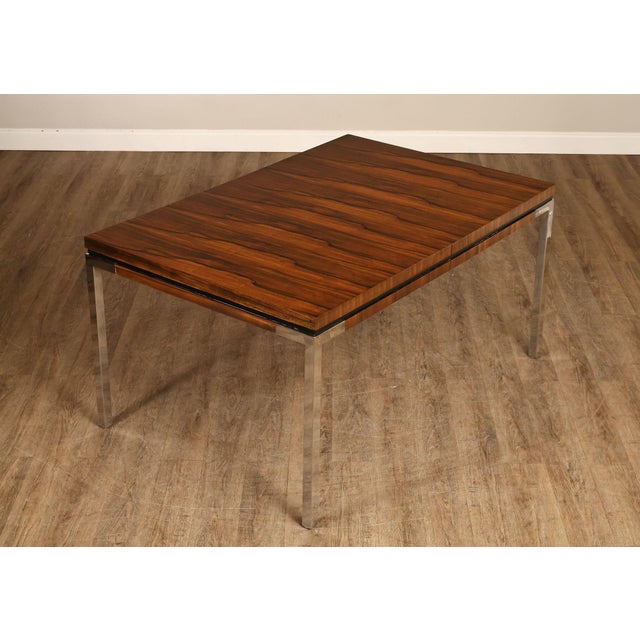 High Quality Vintage Rosewood Extendable Parsons Style Dining Table on Chrome Legs, Includes One Leaf