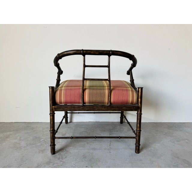 Bronze Vintage Mastercraft Asian-Style Faux Bamboo Metal Lounge Chair/ Sold For Sale - Image 8 of 12