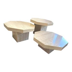 1970 Travertine Octagon Nested Tables - a Set of 3