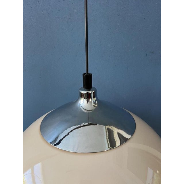 Beige Acrylic Glass Beige Mushroom Pendant Lamp with Chrome Top Cap For Sale - Image 8 of 11