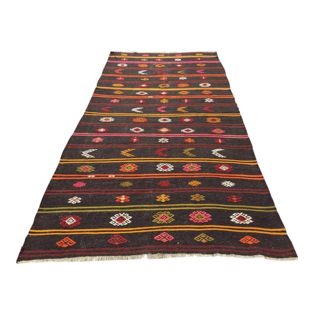 Vintage Striped Turkish Kilim Rug - 73" X 146" For Sale