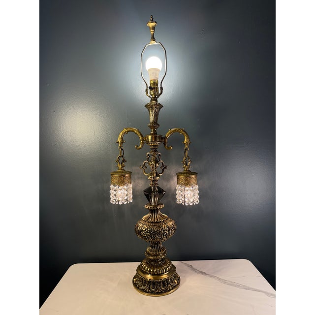 Vintage Loevsky & Loevsky Hollywood Regency Crystal Hanging Pendant Table Lamp For Sale - Image 11 of 18