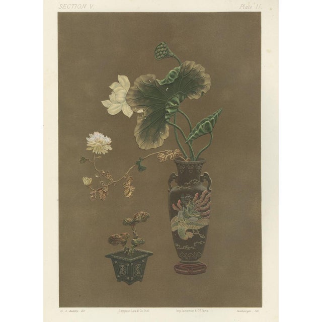 Exquisite Hand-Colored Lithograph of Japanese Decorative Art, Plate II, 1882-1884 This striking hand-colored lithograph,...