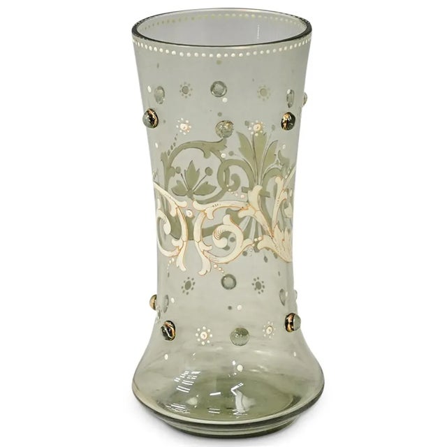 Art Deco 1920s Moser Hand-Painted Enamel Glass Vase For Sale - Image 3 of 3