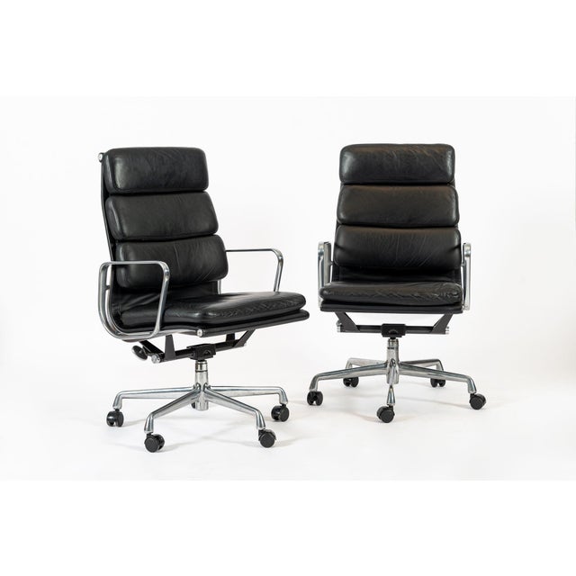 Herman Miller Pair 2001 Authentic Eames Herman Miller Tall Black Leather Office Chairs For Sale - Image 4 of 15